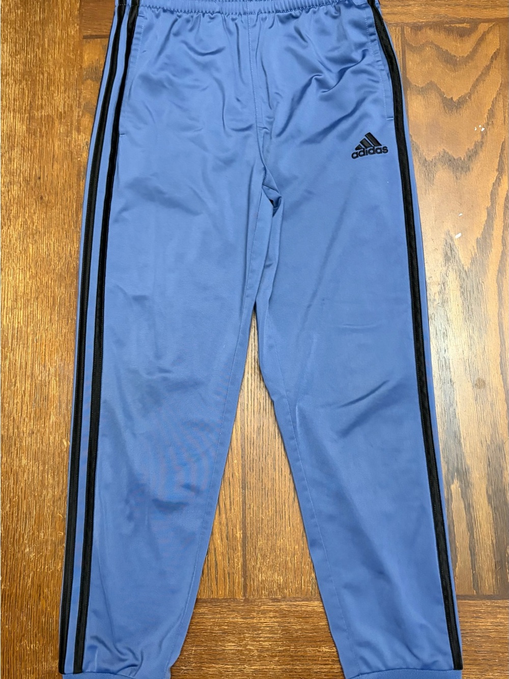 Adidas Kids Blue Track Pants Tapered with Black Stripes & Logo size M 10/12 EUC